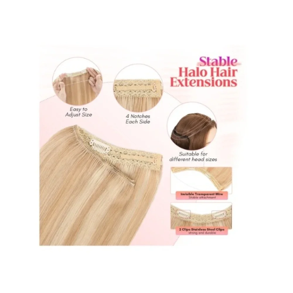 Rich Choices 18in Halo Hair Extensions Remy Human Hair Ash Blonde 18P613